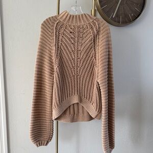 Free People Boho Chunky Knit Textured Sweater in Tan Small